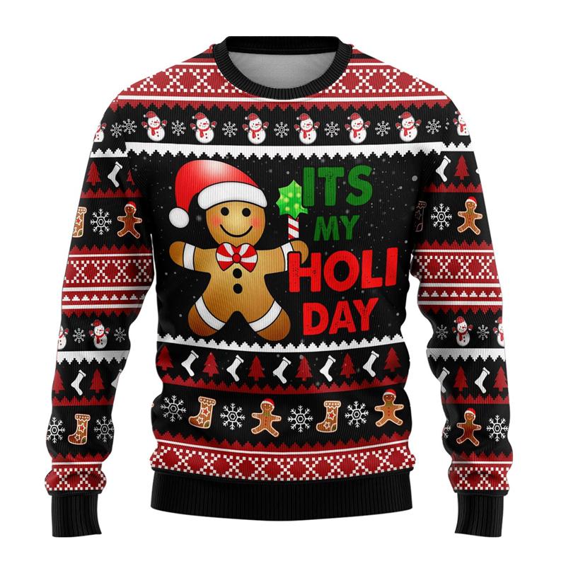 Süßer Lebkuchenmann Hässlicher Weihnachts-Pullover Frohe Weihnachten Herren-Pullover Weihnachts-Feiertag Kinder Rundhals-Trainingsanzug Schneemann Unisex Pullover