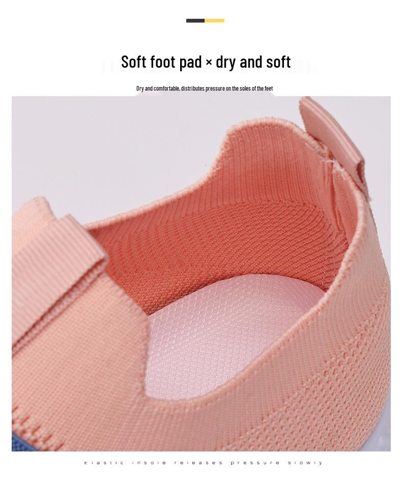 Women's Versatile Plus Size Slip-on Breathable Mesh Flyknit Shoes - Fashionable Spring Style Casual Footwear for Mothers