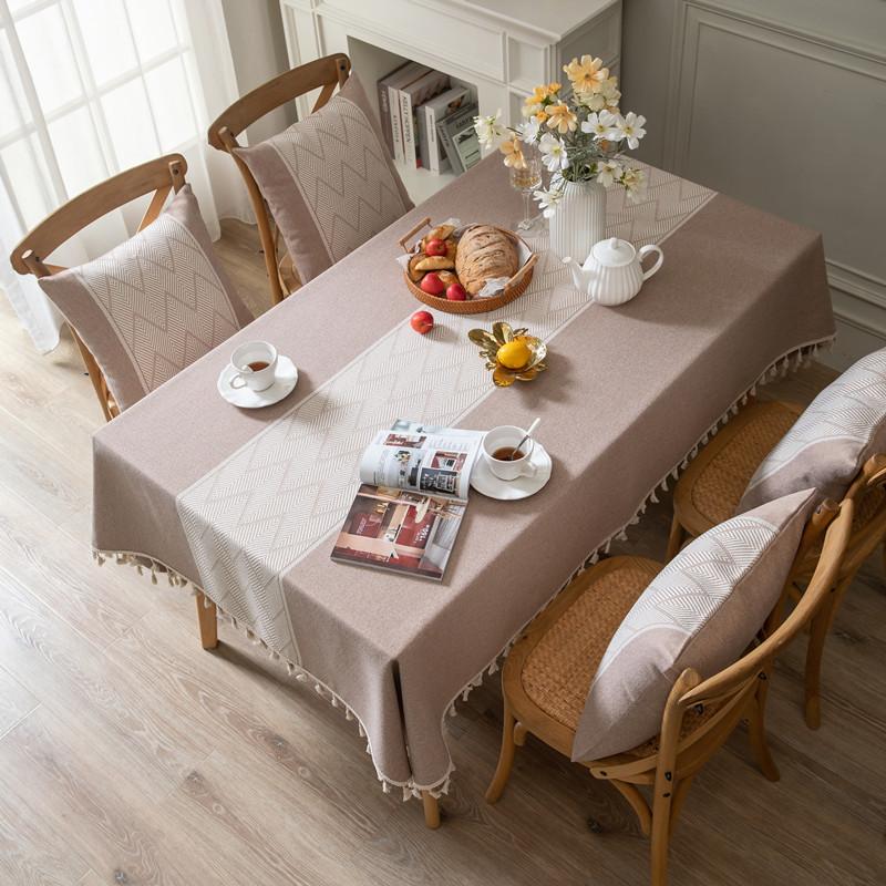 Polyester Jacquard Large Wave Fringed Tablecloth Rectangular Coffee Table Dining Table Cloth Cover Lace