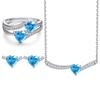 925 Sterling Silver Sapphire & Aquamarine Jewelry Set: Heart Ring, Necklace & Stud Earrings for Women