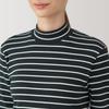 MUJI Brushed Milled Knit Black Size BB2QDA4A Women's High-Neck Long-Sleeve T-Shirt, Striped, L,