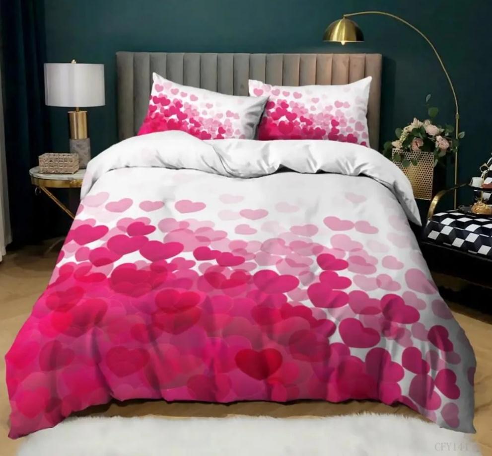 

Love Heart Patern Soft Duvet Cover King-Sized Dimensionsd Dimensions Couple Beding Set Romantic Comfortable Quilt Cover for Young Girls plus Women 3 100*200cm Single