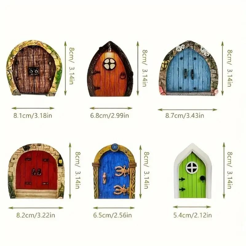 

6PCS Wooden Fairy Door Window Gate DIY Fairy Garden House Decor Dwarf Elf Door Figurines Decorations Mini Ornaments Gifts