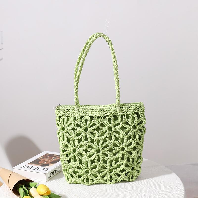 New straw bag hollow flower straw bag woven bag women's bag shoulder portable seaside vacation beach bag rattan bag
