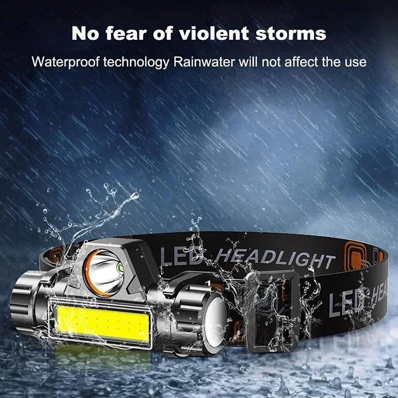 Mini Rechargeable LED Headlamp with COB and XPE Waterproof Magnetic Lightweight Head Flashlight, Adjustable for Camping, Fishing, Hiking, Outdoor Use