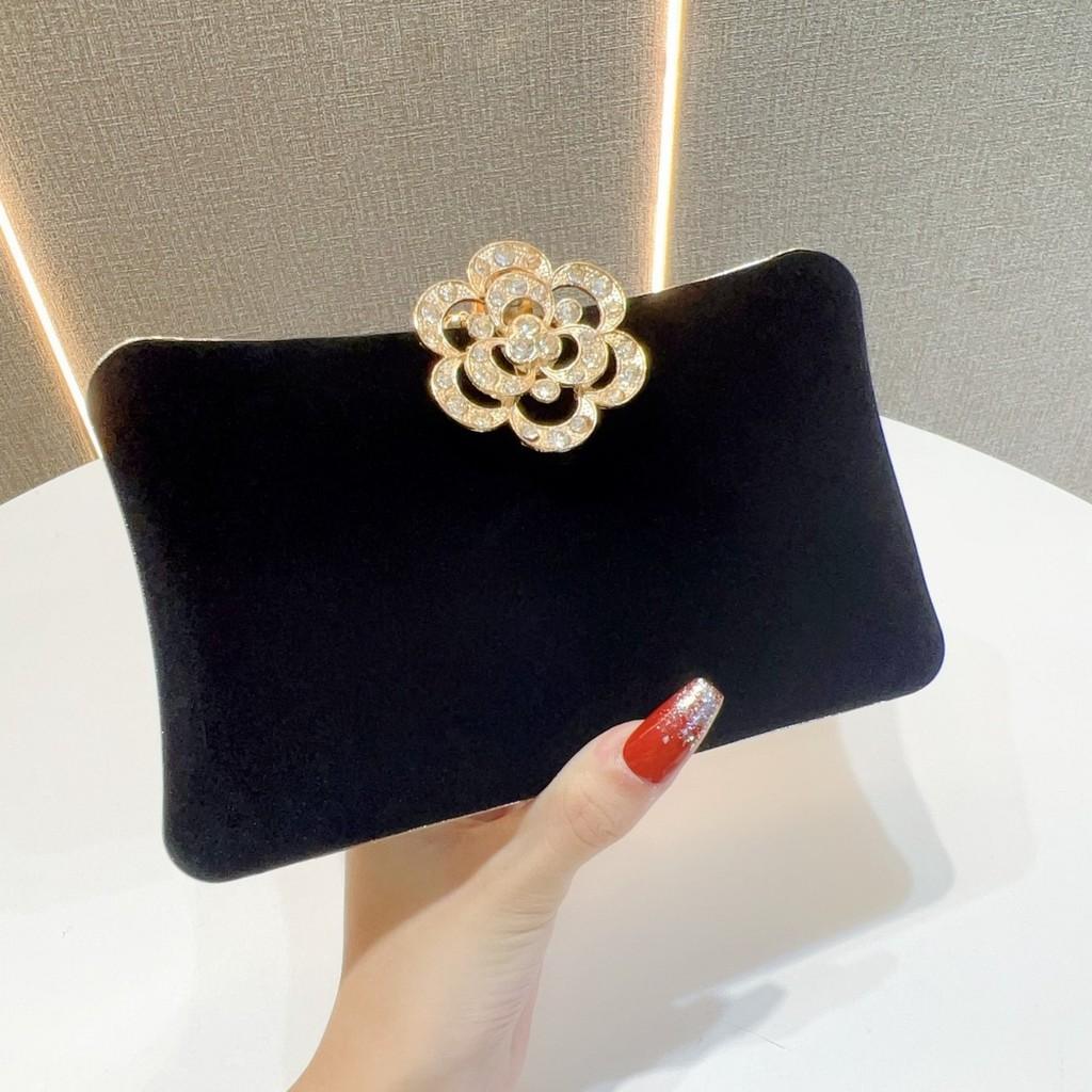 Pochette in Velluto con Diamanti e Chiusura a Serratura per Matrimoni Serale