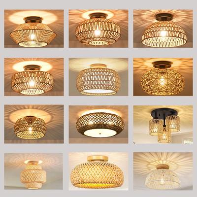 Handmade Wabi-Sabi Rattan Ceiling Lamp for Southeast Asian Style Living Room, Bedroom, or Dining Room