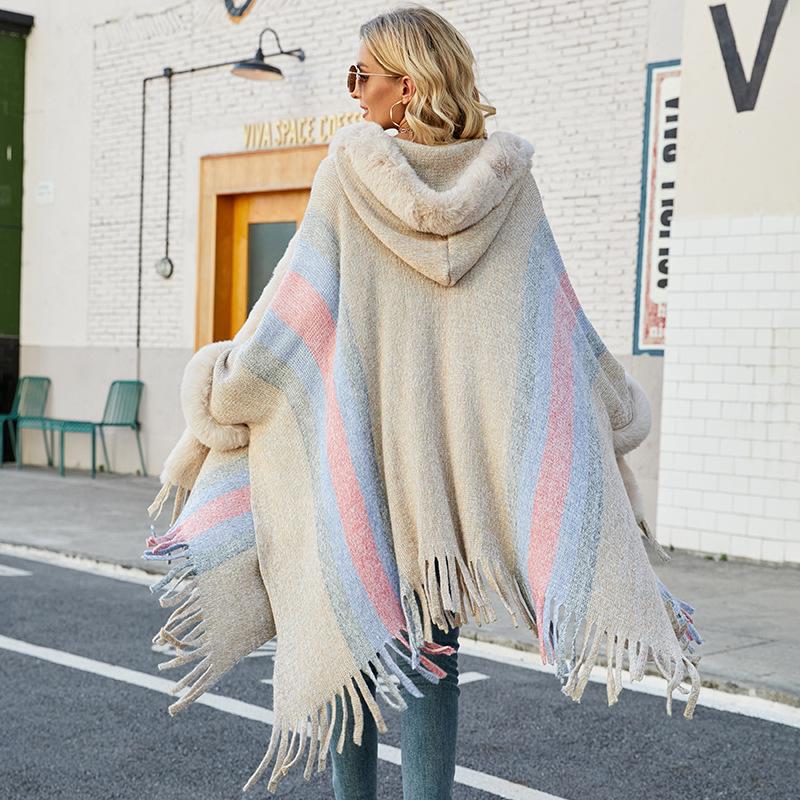 Herfst en Winter Dames Kleurbotsing Losse Vleermuis Mouw Grensoverschrijdende Cape Vest Gebreide Kleding V-Hals Trui