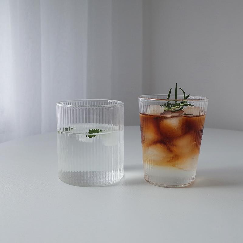 INS Ribbed Glass Cups Drinking Glasses Iced Tea Cup Water Juice Cocktail Glasses Bar Beverages Coffee Mug Kitchen Drinkware
