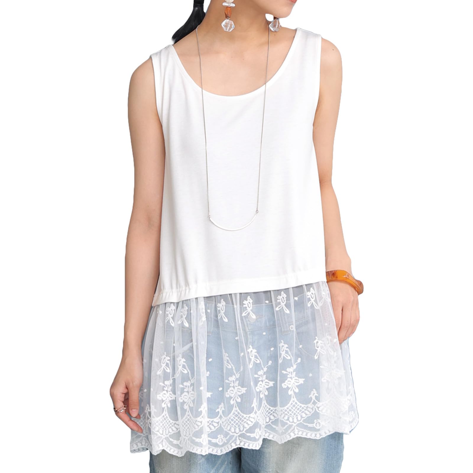 

Oshare Walker Scalloped Lace Tank Sleeveless Tank Flattering thn0311 n OrLABEL Top, Women s Top, Camisole, Layered, (Sizes M-L, Off-White)