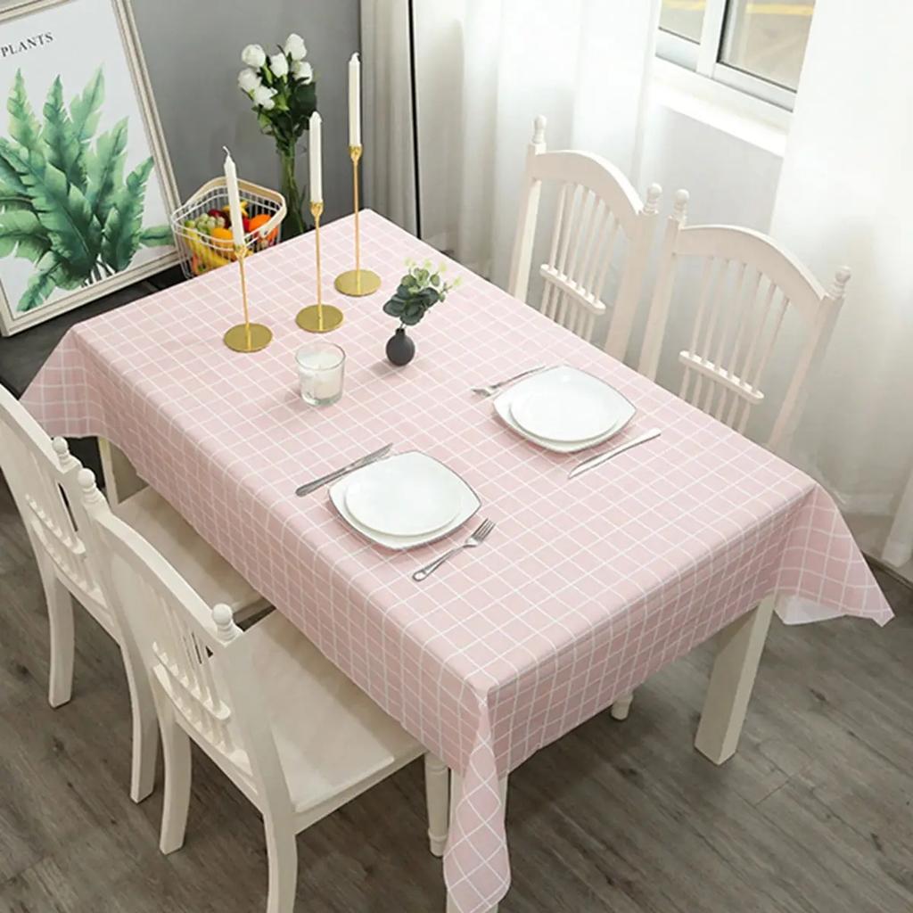 Grey Tablecloth, Waterproof and Oil Resistant, Coffee Table Mat, Home Grid, Wash Free PVC Tablecloth