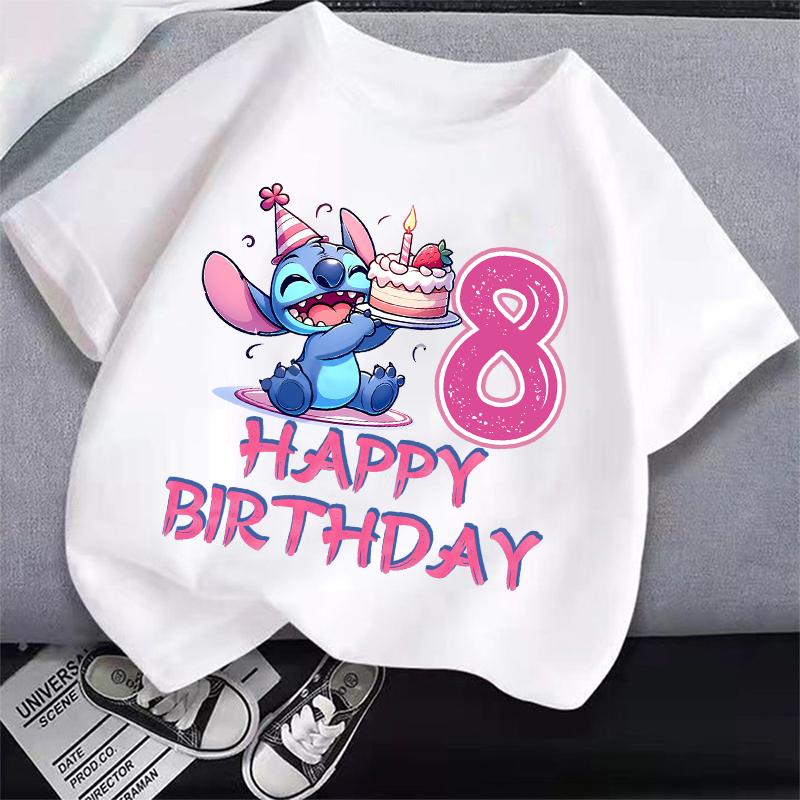 Tričko s číslem stehu Krátký rukáv Kreslený potisk Kulatý výstřih Dívčí oblečení Roztomilé Bavlněné Anime Topy Módní Dárky k narozeninám