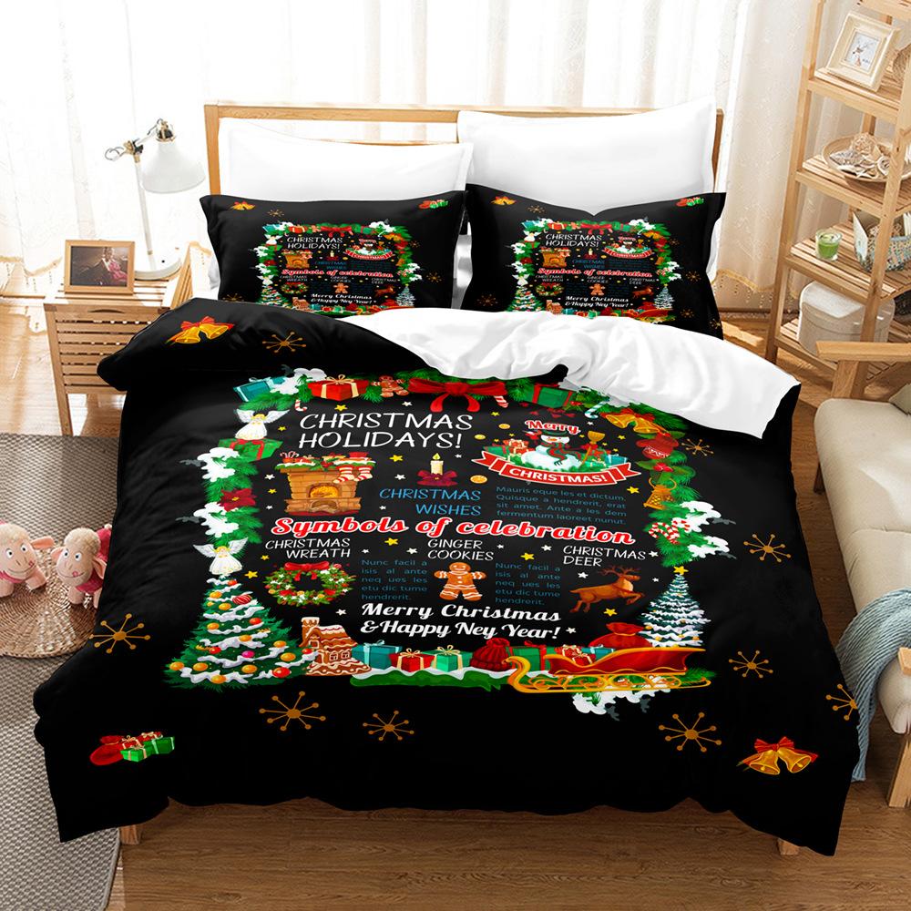3D Happy New Year Bedding Set Christmas Happy Duvet Cover Pillowcase 2/3 Holiday Gift AU/EU/ES/DE Full Size Quick Drying Soft Home Textile