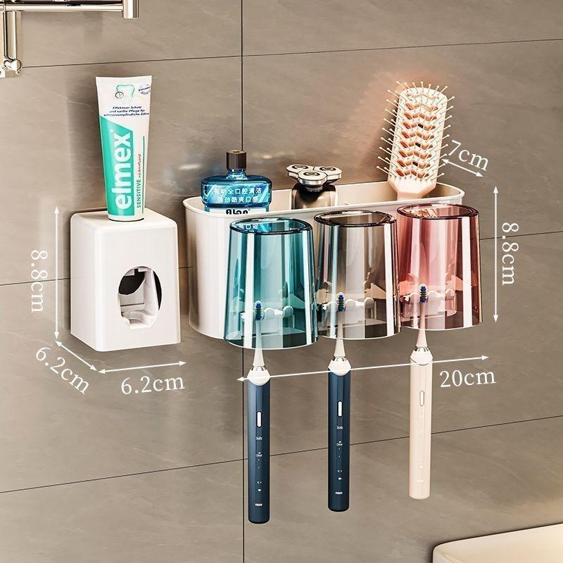 [No-Drill] Wall-Mounted Toothbrush Holder Set - No-Drill, Space-Saving, Transparent - Bathroom Organizer for Toothpaste & Brushes