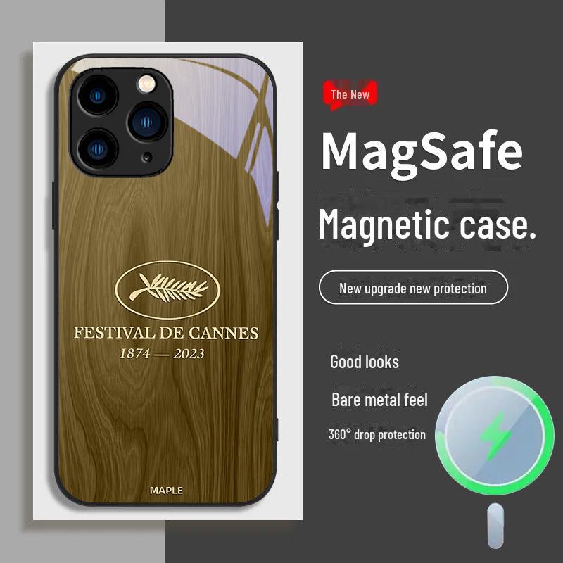 Suitable Apple iPhone 13, 12 Mini, 11, 14/15 Silver Cannes Wood Grain Magnetic Anti-Drop Case