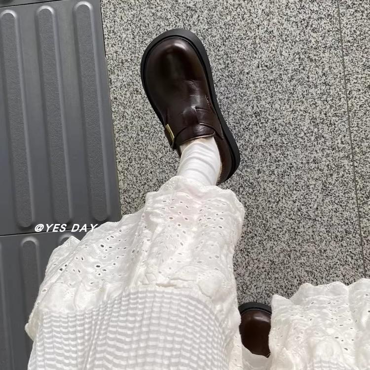 Soft leather version~ brown retro big head platform small leather shoes women's 2025 spring new British style versatile Boken shoes