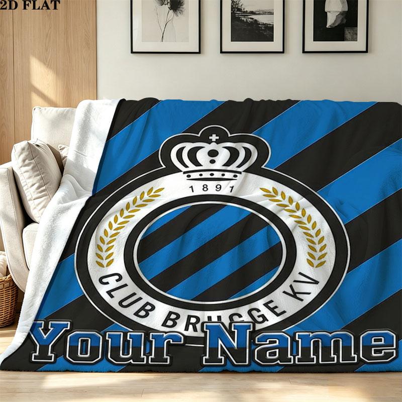 1PC Club Brugge KV Custom Name Patterned Flannel Blanket Suitable For All Seasons for Home Decor Warmth and Comfort Gifts Holiday Present