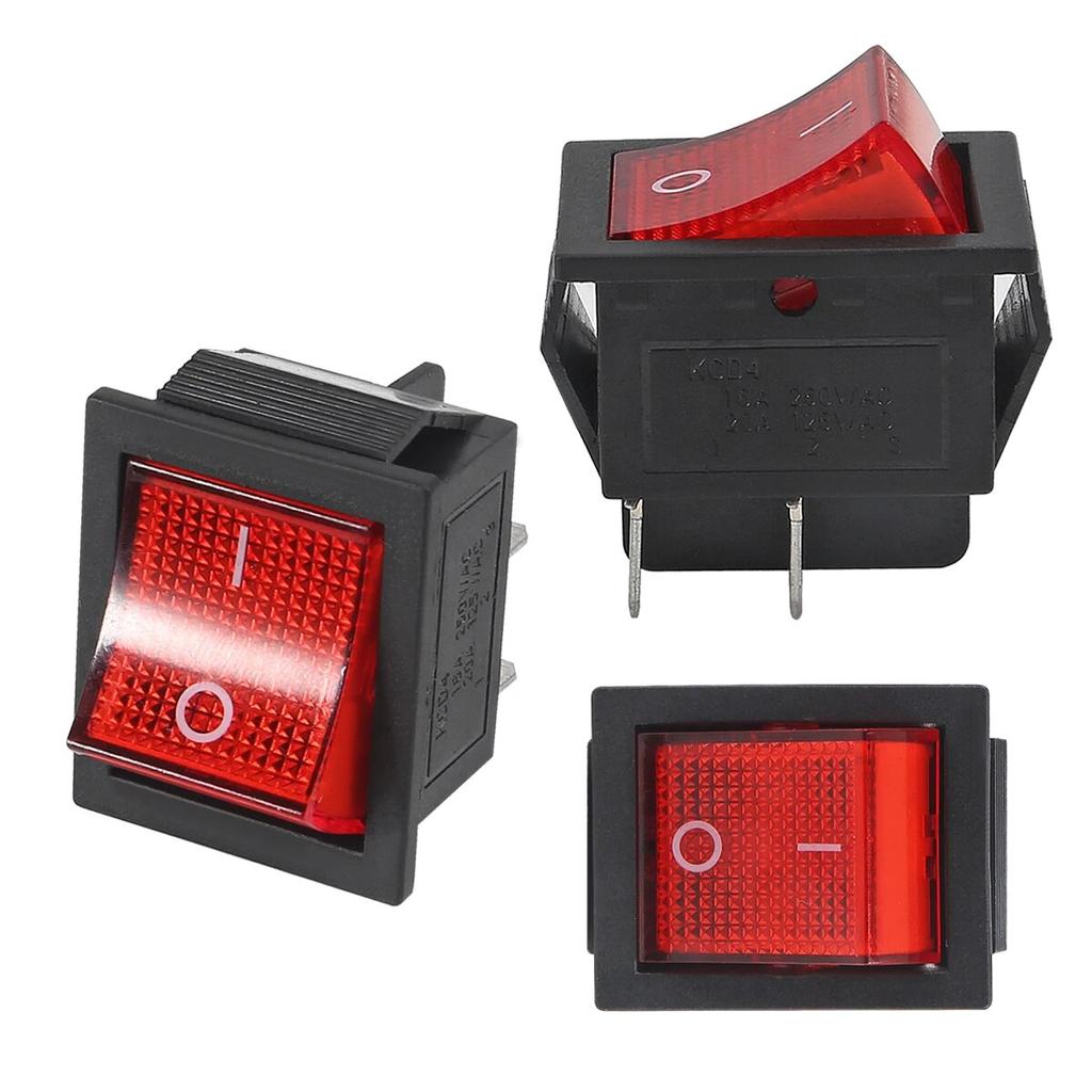 10pcs 15/30A 250V KCD2 KCD4 Rocker Switch DPST 4 Pin Red Lighted 120V Rocker Toggle Switch ON Off Heavy Duty