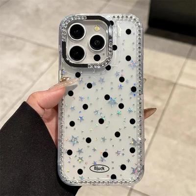 Black Polka Dots Are Suitable for iPhone17promax Mobile Phone Case Apple 15/14 Flash Diamond Star 16pro Large Hole 13.