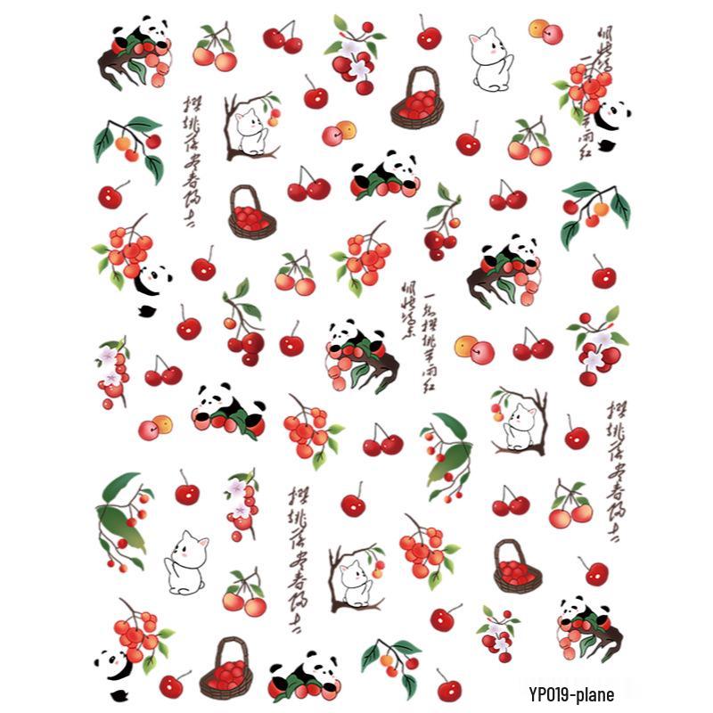 Popular 3D Panda Cherry Embossed Nail Stickers for DIY Nail Art and Crafts