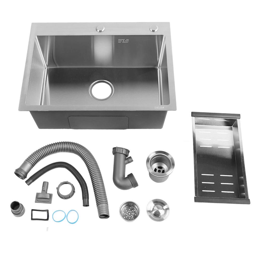 Kitchen Sink 304 Stainless Steel Top Mount Handmade Single Bowl Basin with Accessories for