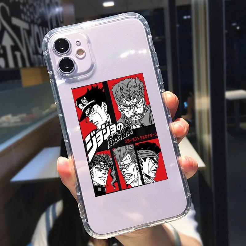 JAMULAR JoJo's Bizarre Adventure Průhledný kryt na telefon Pro iPhone 13 11 14 15 Pro 12 X XS MAX XR SE2 7 Plus Anime Měkký kryt Coque