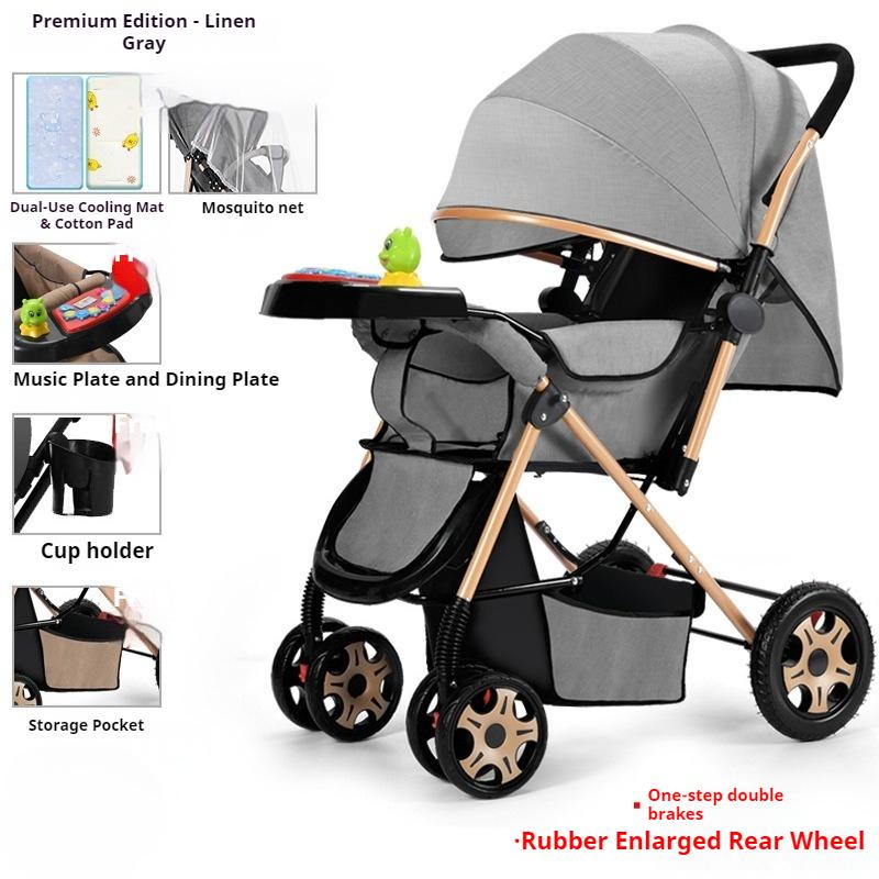Two-way Stroller Can Sit and Lie Down, Folding Light Stroller, High Landscape 0-3 Years Old Stroller