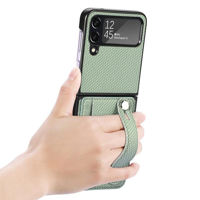 Anti -Dust Carbon Fiber Wallet Case For Samsung Galaxy Z Flip 4 5 5g Flip4 Flip3 Flip5 Flip 3 Zflip5 Shockproof Card Holder