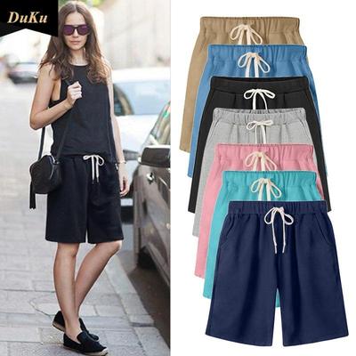 Solid Color Women's Summer High-waist-quarter Pants Plus Size Drawstring Sports Casual Pants Slim Straight Pants