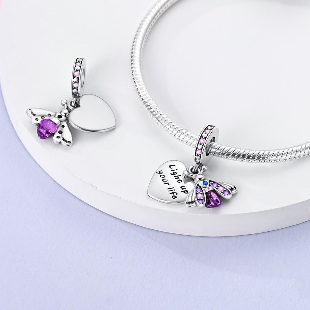 Luminous 925 Silver Firefly Pendant Charm for Bracelet Making Fashion Jewelry DIY Gift