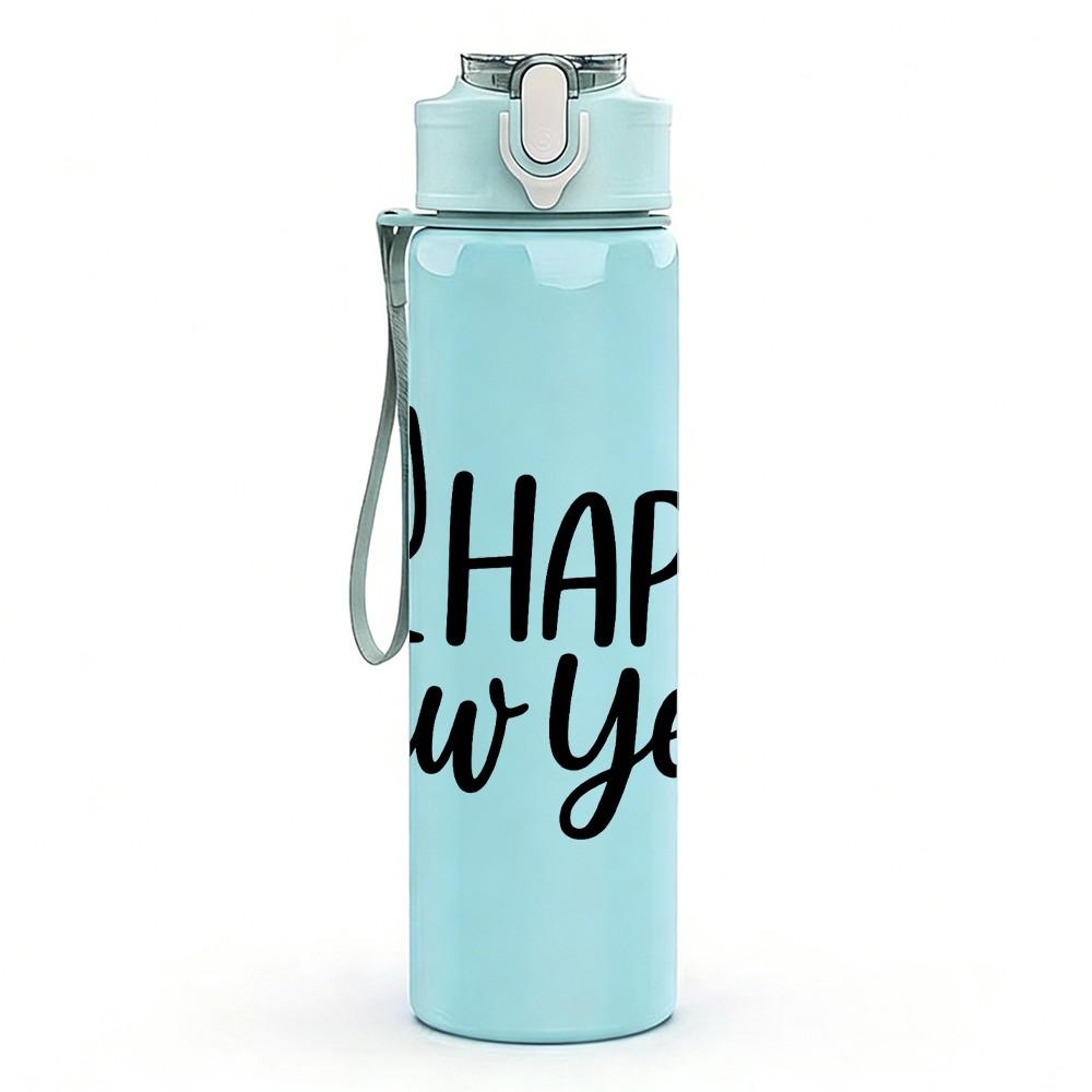 1PC Happy New Year Wine Glass 750ml Color Plastic Sports Water Bottle Leakproof Flip Straw Lid Suitable for Sports Office Home Use