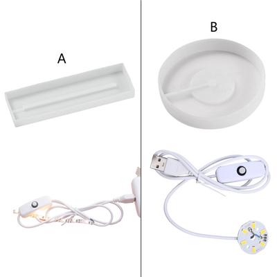 Silikonform mit LED-Licht-Set für Harzhandwerk DIY LED-Lichter Displaybasis Runde Quadratische beleuchtete Halterung für Kristallkunst
