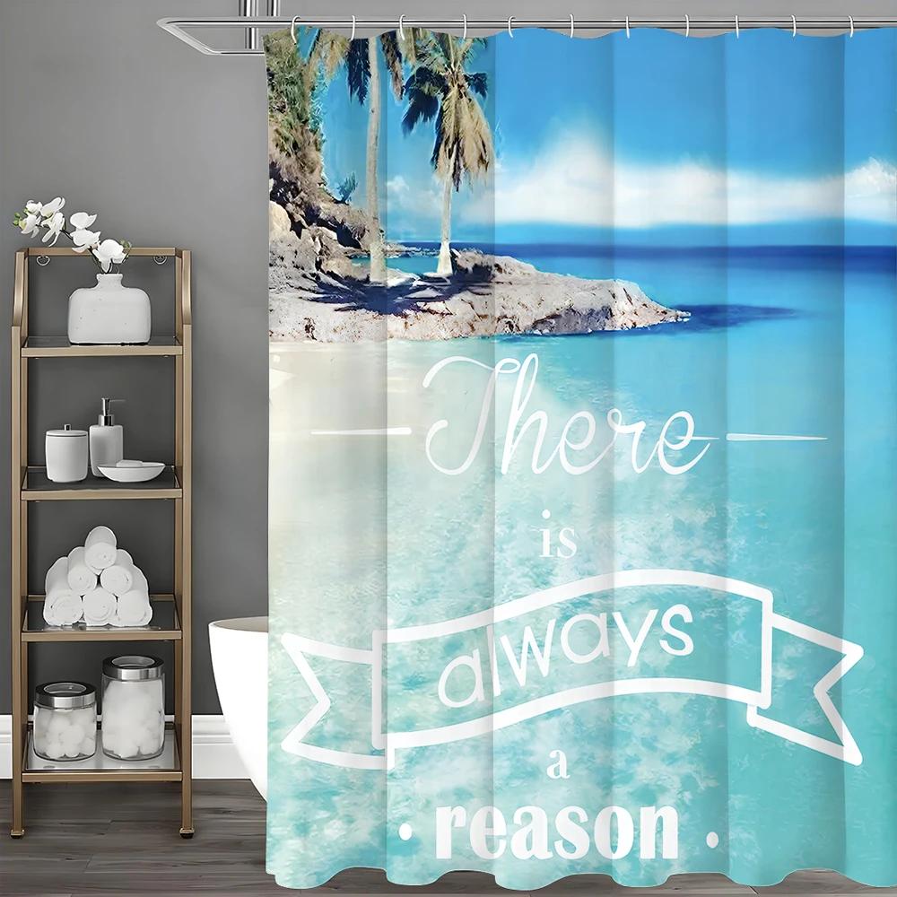 

Ocean Beach Coconut With There Is Aways A Reason Text Shower Curtain, Bathroom Decorative Shower Curtain, Waterproof Shower Curt W60H190(CM)-1 Pcs