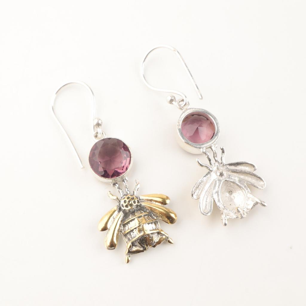 Natural Rhodolite Gemstone 925 Stamped Silver Jewelry Handmade Girls Earrings 2" EE-154-18