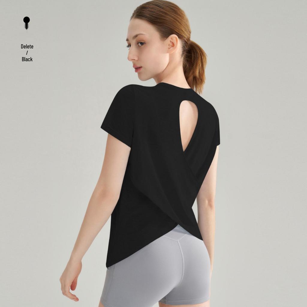 Women's Bamboo Yarn Hollowed Back Quick-Dry Yoga T-Shirt