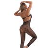 Explosive sexy temptation hollowed-out perspective net hole hole open one-piece net uniform open-toed neck