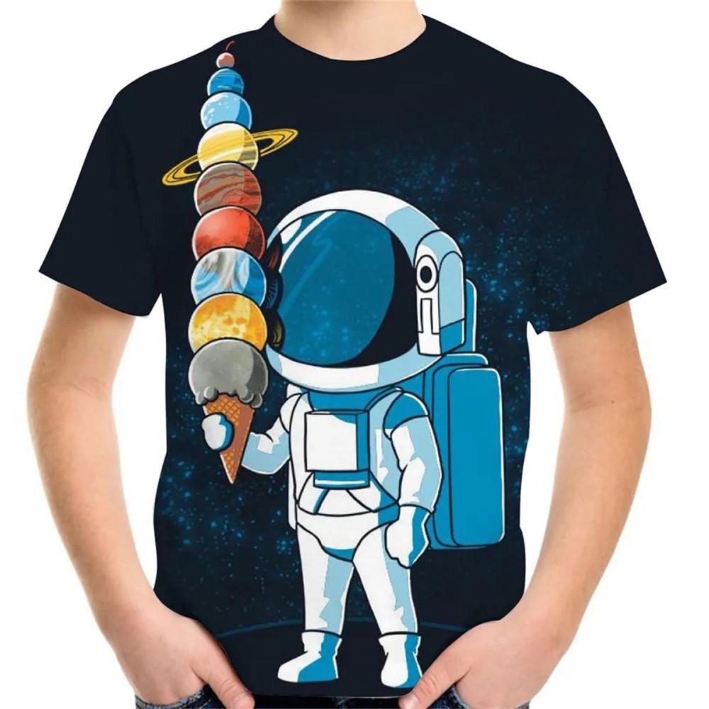 Summer 2-12y Children 3D Clothing Planet Earth Moon Galaxy Print Kids Baby Fashion T Shirt Boys Girls Birthday Tee Fashion Tops