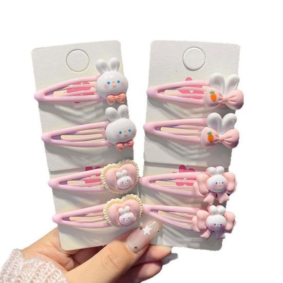 4Pcs Girl Hairpins Cartoon Rabbit Heart Design BB Clips Low Saturation Pink Hair Pins School Dating Hair