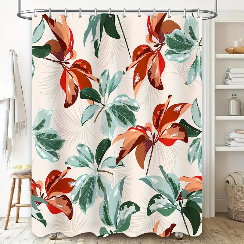 Green Leaf Flower Waterproof Shower Curtain Elegant Bathroom Decoration Custom Size Printing Water Resistant Polyester Cloth Was