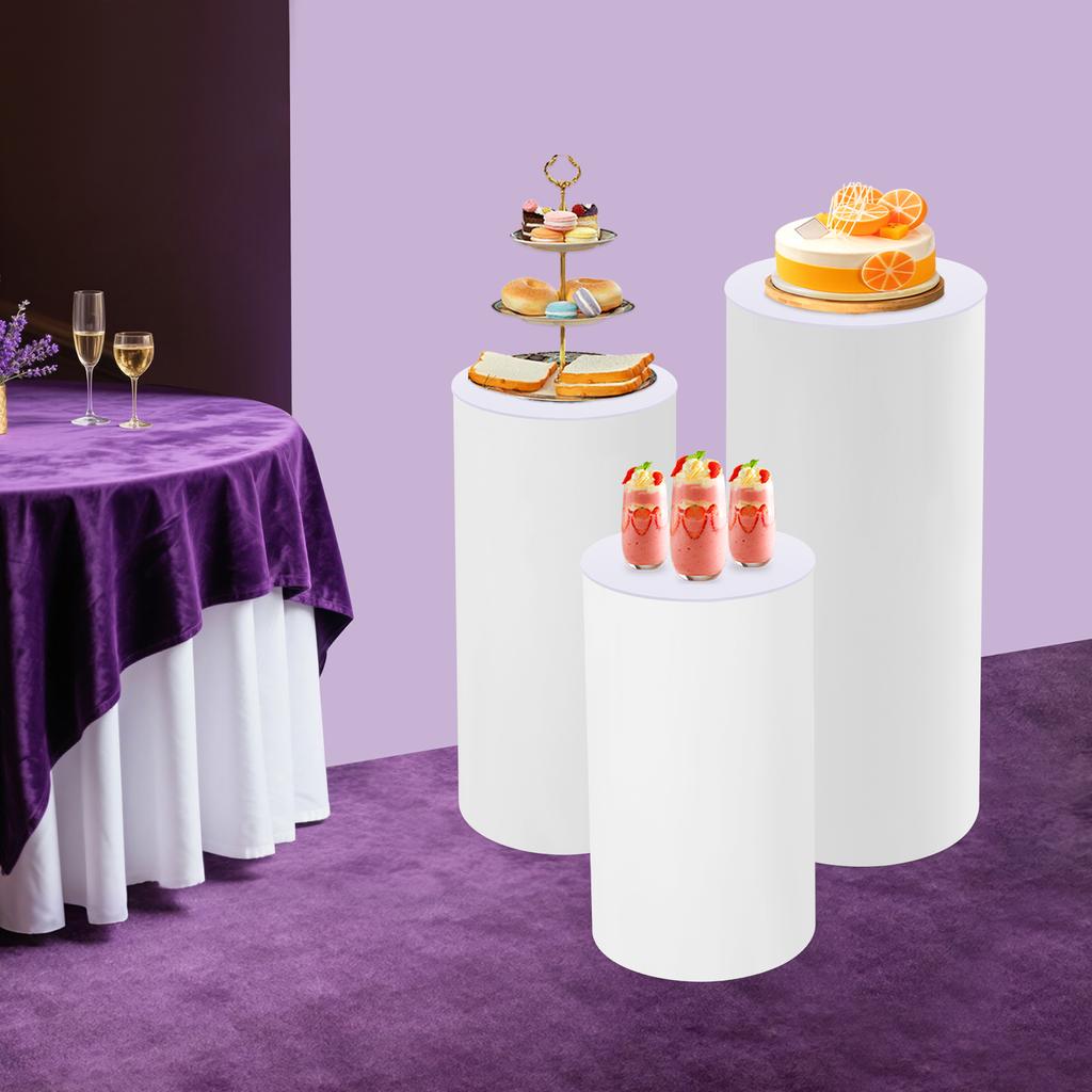 3pcs Acrylic Cylinder Cake Stand Set for Wedding, Table Centerpiece, Dessert Display Pedestal - Modern Tall White Column Stands