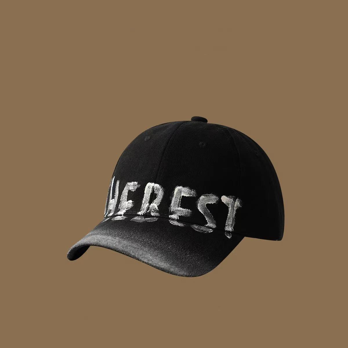 

Spring/Summer Letter Graffiti Washed Vintage Duckbill Cap for Men and Women, Deep Hard Brim, Large Head Circumference, Face Slimming Baseball Cap, Standard head circumferen
