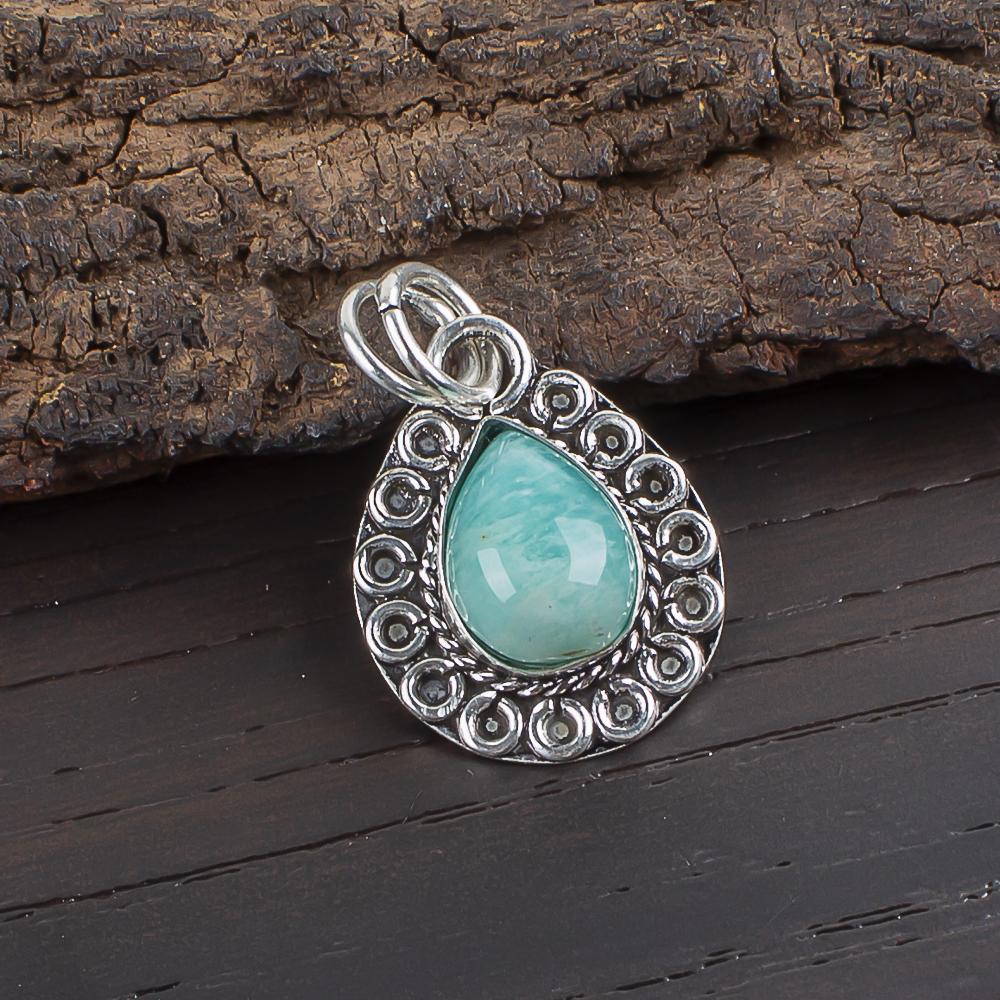 

Amazonite 925 Sterling Silver Bracelet, Top Quality Gemstone Pendant, Adorable Silver Chain Pendant Handmade Jewelry, Anniversary Gift 1.02 Inches синий