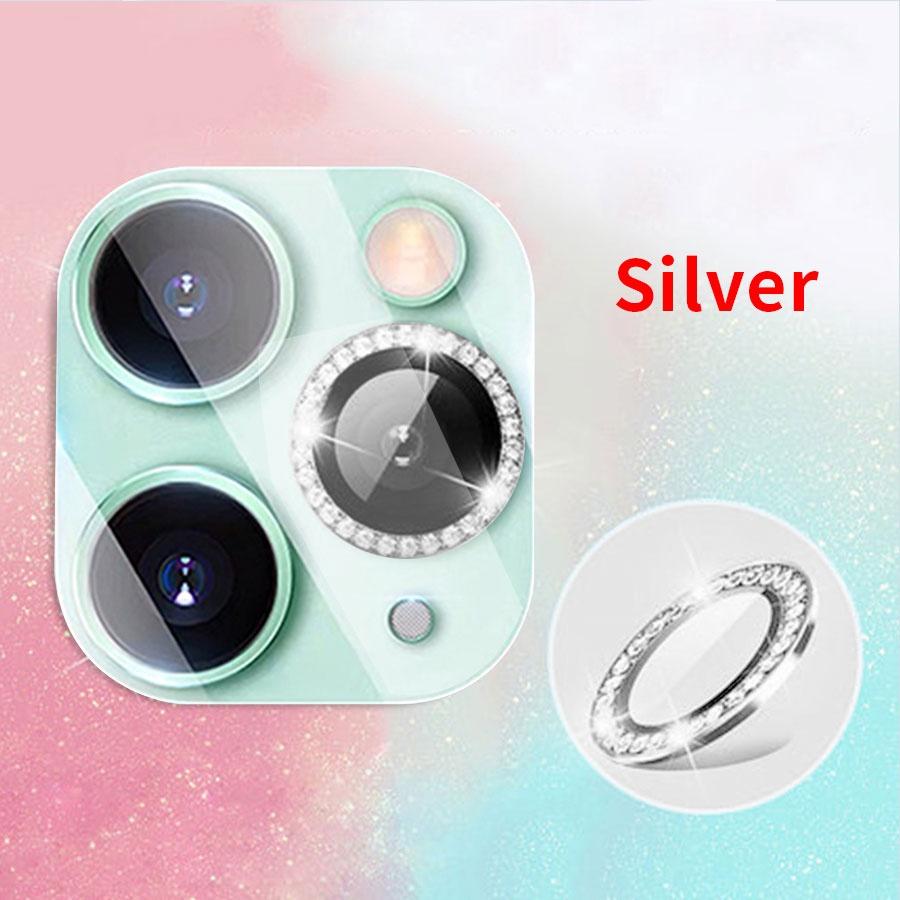 Für iPhone 11 12 13 14 15 16 Pro Max Bling Diamond Metall Kameraobjektivring Schutzkappe mit gehärtetem Glas