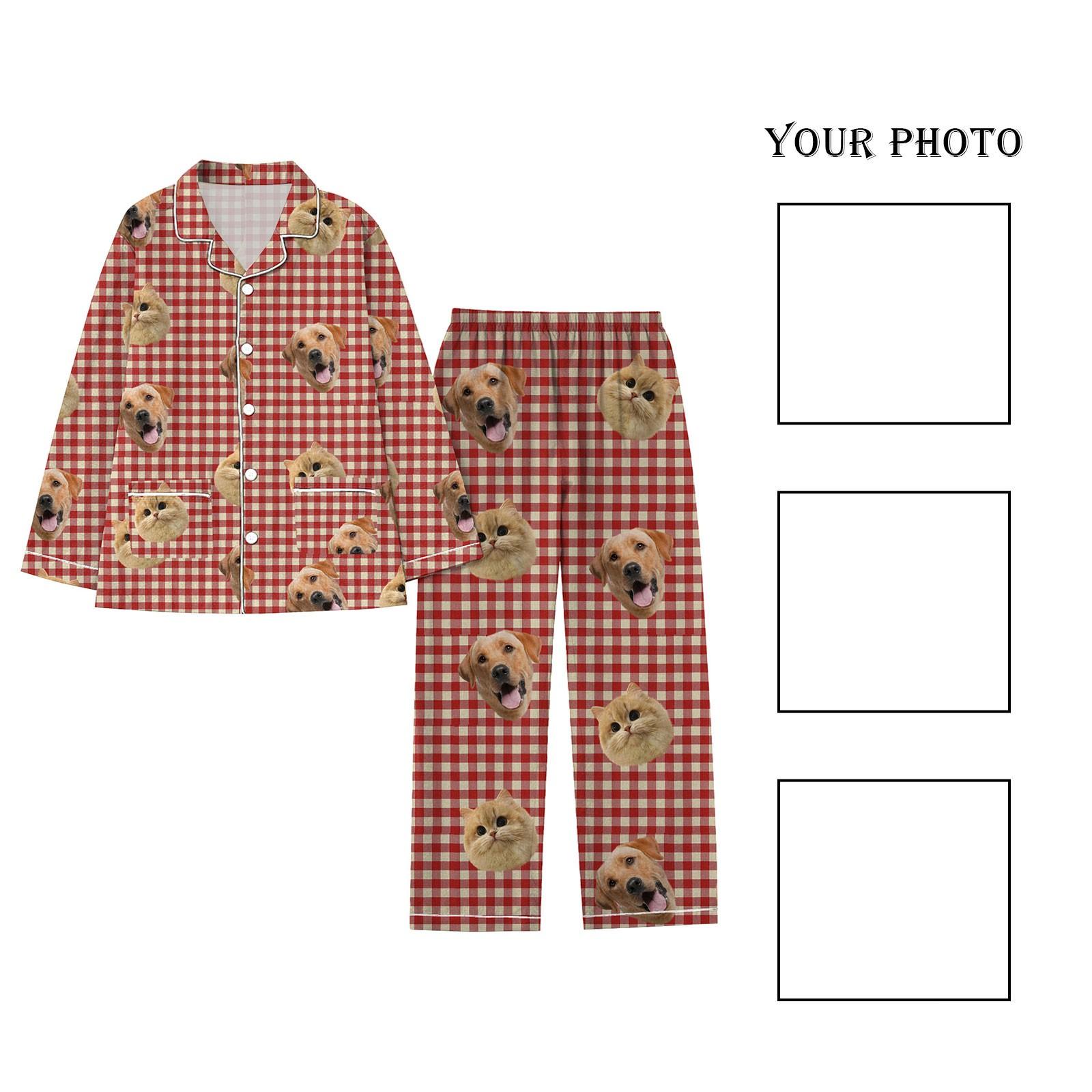 

Персонализированные пижамы с лицами для мужчин и женщин, пижамы в подарок для семьи, мамы-кошки, мамы-собачки, индивидуальный рождественский комплект XL красный