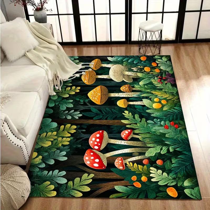 

Rural Style Area Carpet Colorful Mushroom Carpet in The Forest Living Room Carpet Bedroom Carpet Bedside Home Carpet 40X60cm