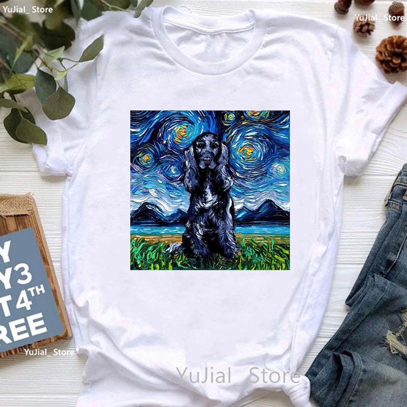 Vintage T Shirt Girls Starry Sky Chihuahua Bulldogaussieyorkshire Terriercatrabbit Print T Shirt Unisex Aesthetic Clothes