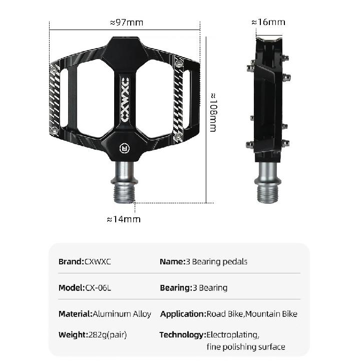 CXWXC Bike Pedals Aluminum Anti-slip MTB Road Bicycle Pedals Ultralight Sealed 3 Bearing One-piece Galvanized Cycling Pedal