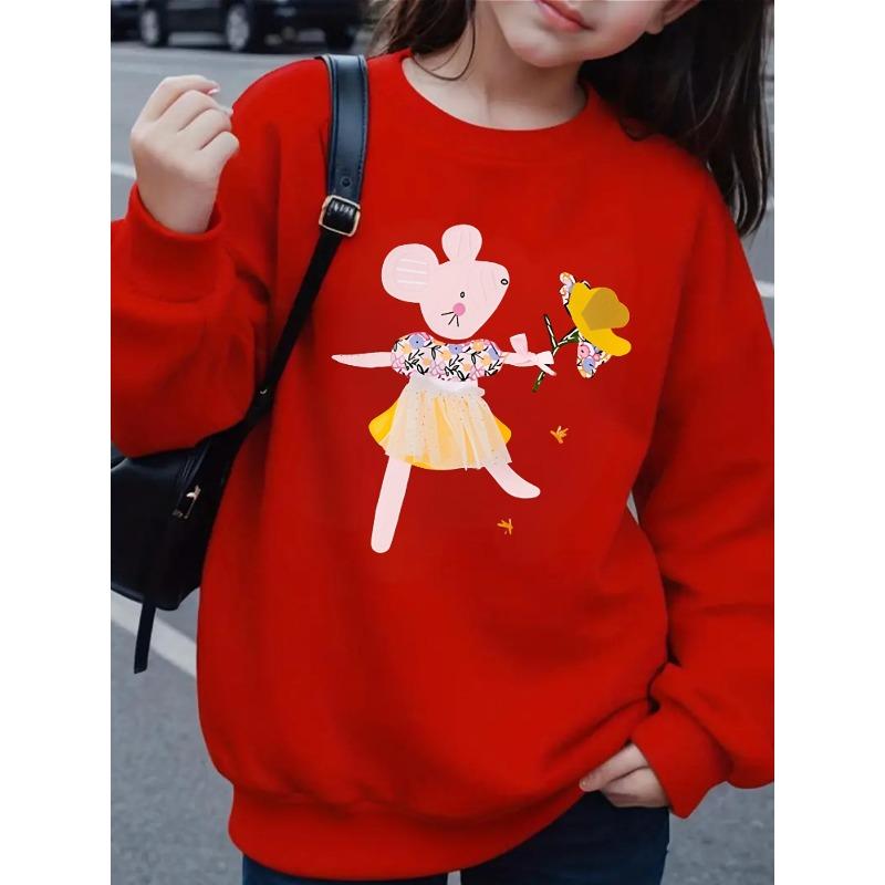Girls' Crewneck Sweatshirt - Floral Pattern with Pastel Colors And Machine Washable, Spring And Autumn