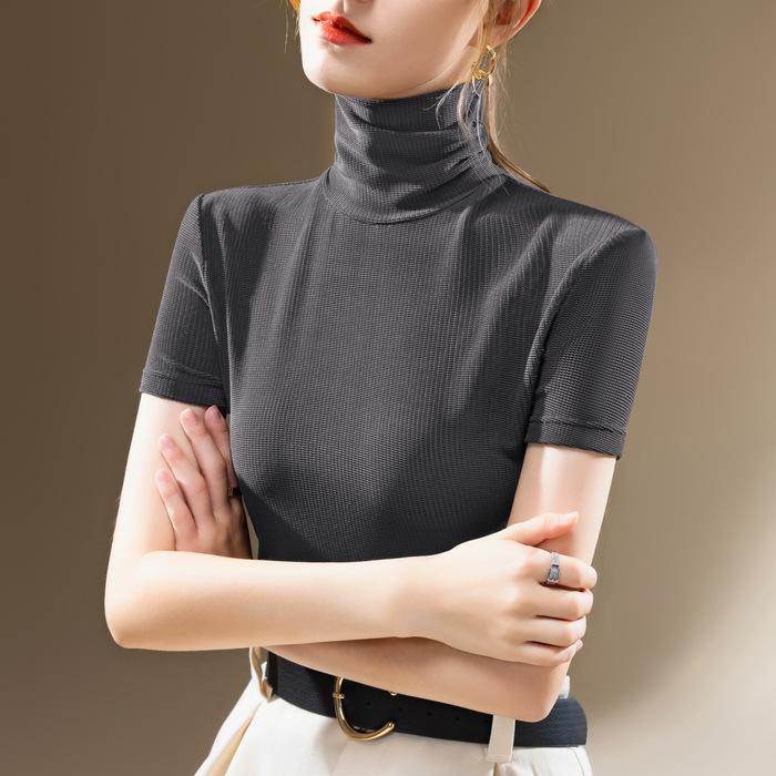 Camiseta para Mujer Nueva Camiseta Base de Malla de Seda de Hielo para Mujer Ajustada a la Cintura y Top Elegante