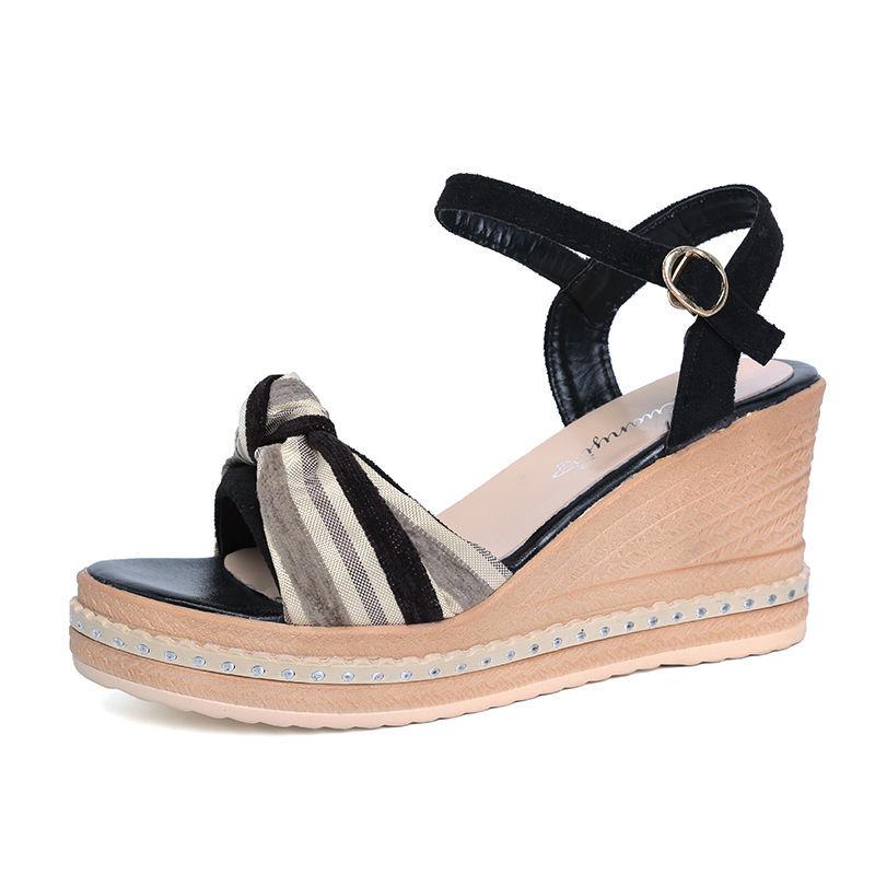 

Лето 2024 года, женские босоножки One Word на танкетке с платформой, водонепроницаемая обувь, женская обувь на танкетке, черные, сверхвысокие, F Vip H 40